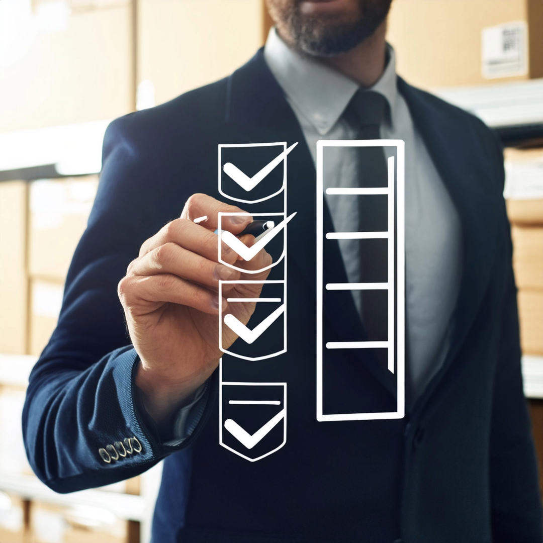 Business professional marking off items on a digital checklist.